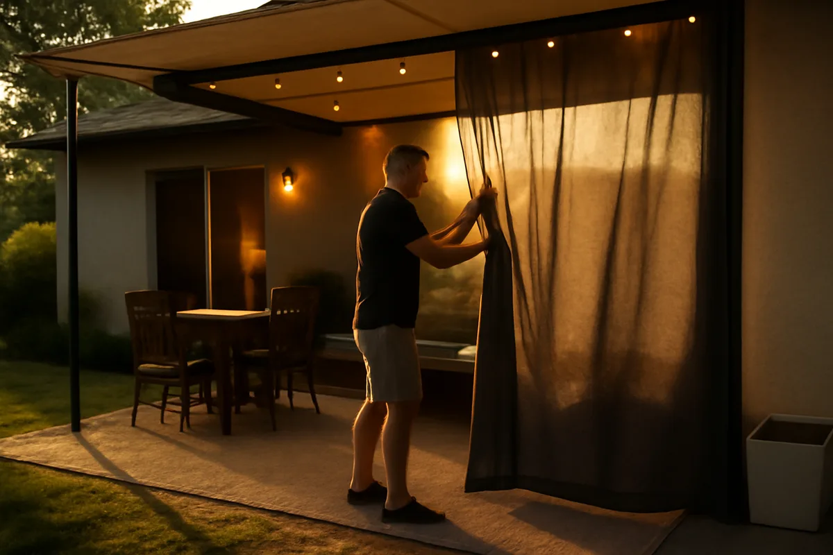 Petites adaptations pratiques pour un confort maximal — Au-delà de la toile, quelques ajustements améliorent l’usage quotidien : des stores latéraux ou rideaux extérieurs pour couper le soleil bas, un éclairage intégré pour prolonger les soirées, ou un revêtement de sol