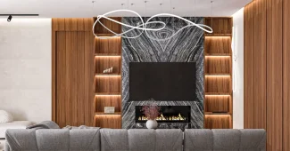Salon aux tons neutres avec canapé beige, textures variées et lumière naturelle douce