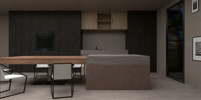 Intérieur contemporain avec menuiseries en bois intégrées et panneaux structurels dans un bâtiment moderne